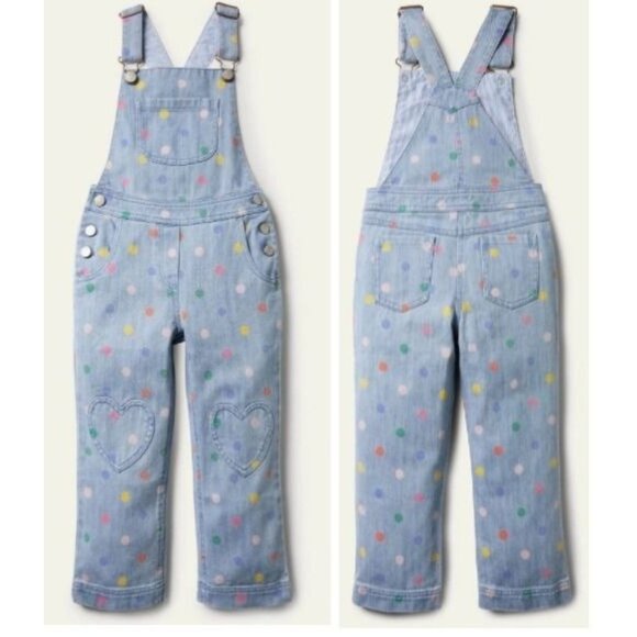 Boden Other - Boden 100% Cotton Girls Size 13-14Y Polka Dot Denim Dungarees Overalls Blue